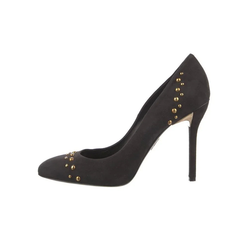 Maiyet Luxury Black Suede Gold Stud Heels Sz 40